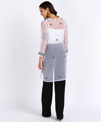  lucknowi hand georgette straight short kurti white & black 4