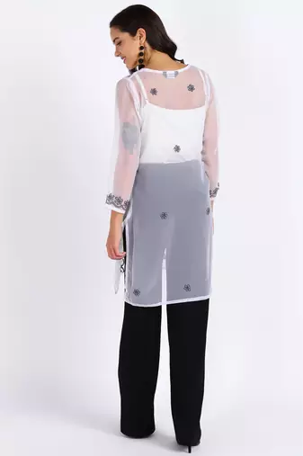  lucknowi hand georgette straight short kurti white & black