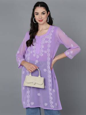  lucknowi hand georgette straight short kurti violet 2