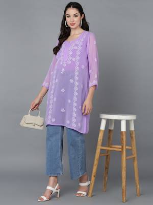 lucknowi hand georgette straight short kurti violet 4