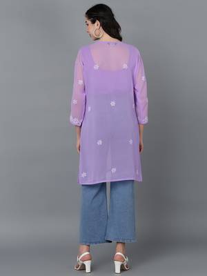 lucknowi hand georgette straight short kurti violet 5