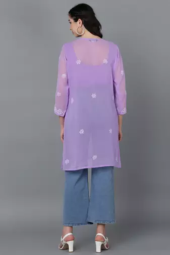  lucknowi hand georgette straight short kurti violet