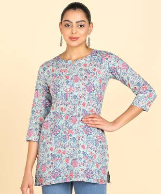  floral print cotton blend straight kurti multicolor 1
