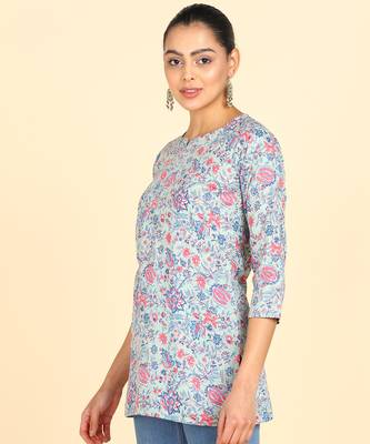 floral print cotton blend straight kurti multicolor 2