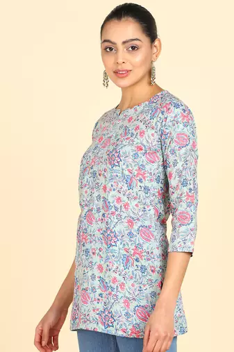 floral print cotton blend straight kurti multicolor