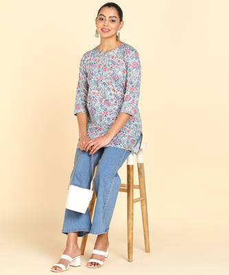  floral print cotton blend straight kurti multicolor 3