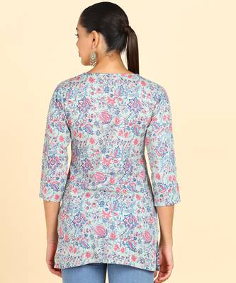  floral print cotton blend straight kurti multicolor 4