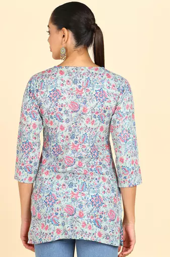  floral print cotton blend straight kurti multicolor