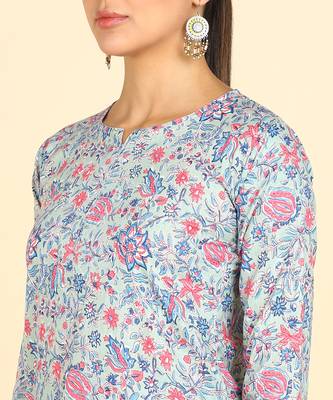  floral print cotton blend straight kurti multicolor 5