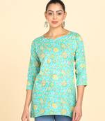 Vahson women floral print cotton blend straight kurti green