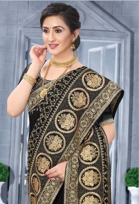 Desginer black zari stone embroidery silk saree 2