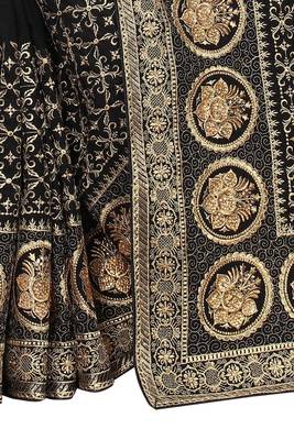 Desginer black zari stone embroidery silk saree 3