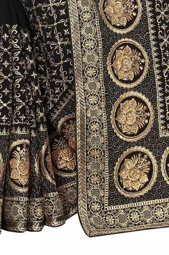 Desginer black zari stone embroidery silk saree