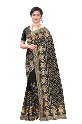 Desginer black zari stone embroidery silk saree 4
