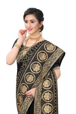 Desginer black zari stone embroidery silk saree 5