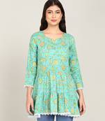 Vahson women floral layered printed cotton empire top green