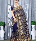 Desginer navy blue zari stone embroidery silk saree