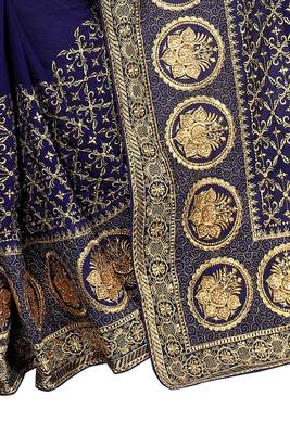 Desginer navy blue zari stone embroidery silk saree 3