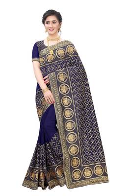 Desginer navy blue zari stone embroidery silk saree 4