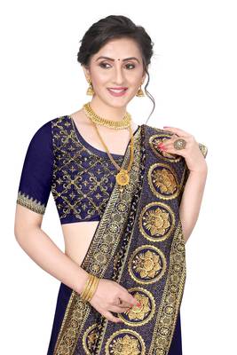 Desginer navy blue zari stone embroidery silk saree 5