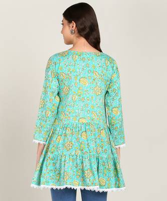  floral layered printed cotton empire top green 4