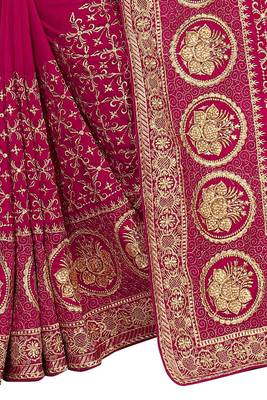 Desginer magenta zari stone embroidery silk saree 3