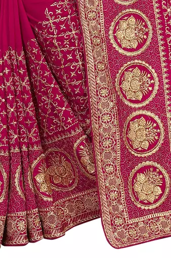Desginer magenta zari stone embroidery silk saree