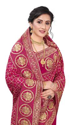 Desginer magenta zari stone embroidery silk saree 5