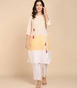 Vahson  women colorblock cotton blend straight kurta yellow