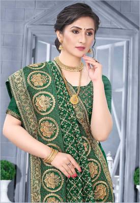 Desginer bottle green zari stone embroidery silk saree 2