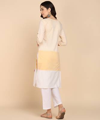 Vahson women colorblock cotton blend straight kurta yellow 4