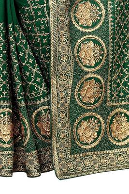 Desginer bottle green zari stone embroidery silk saree 3