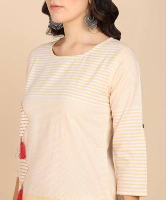 Vahson women colorblock cotton blend straight kurta yellow 5