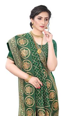 Desginer bottle green zari stone embroidery silk saree 5
