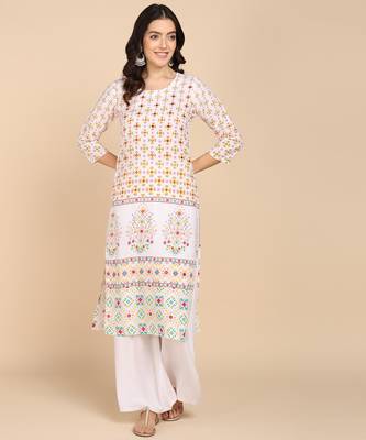  printed cotton blend straight kurta multicolor 1
