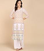 Vahson women printed cotton blend straight kurta multicolor