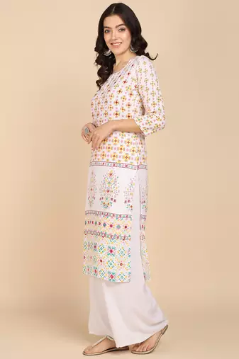  printed cotton blend straight kurta multicolor