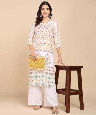  printed cotton blend straight kurta multicolor 3