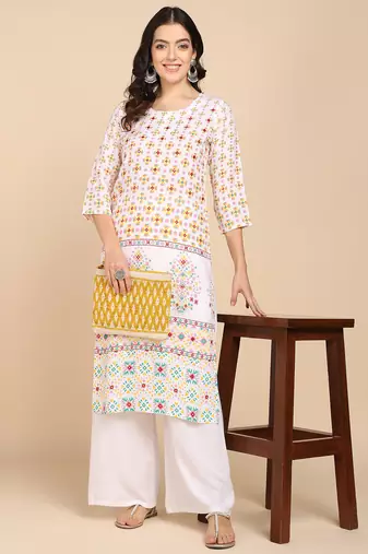  printed cotton blend straight kurta multicolor
