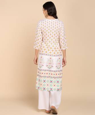  printed cotton blend straight kurta multicolor 4