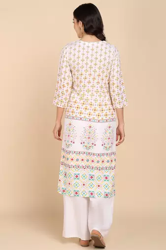  printed cotton blend straight kurta multicolor