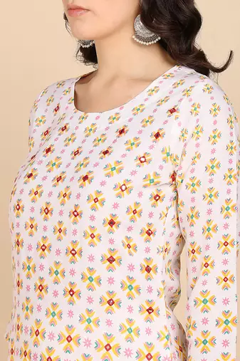  printed cotton blend straight kurta multicolor