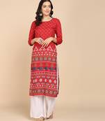 Vahson women printed cotton blend straight kurta red