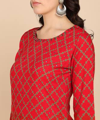  printed cotton blend straight kurta red 5