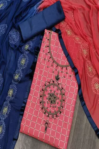 Riva enterprise women's bamboo jacquard with thread and jari embroidered excluive/party wear dress material