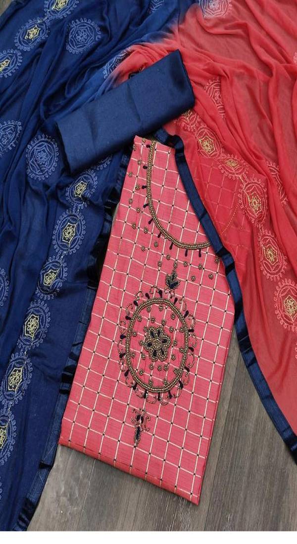 Riva enterprise women's bamboo jacquard with thread and jari embroidered excluive/party wear dress material