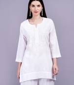 Chikankari cotton white color kurti ghas pati style hand embroidery, best for casual and party wear