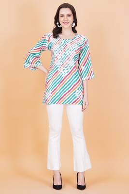 Chikankari multi color katha cotton leheriya printed kurti by sufiza lifestyle 1