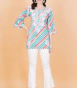 Chikankari multi color katha cotton leheriya printed kurti by sufiza lifestyle