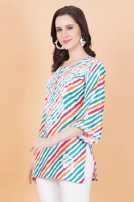 Chikankari multi color katha cotton leheriya printed kurti by sufiza lifestyle 2
